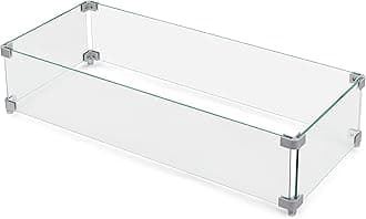 Avestar Nuu Garden Rectangular Fire Pit Wind Guard, Transparent Tempered Glass, Polished Aluminum Brackets, 3M Anti-Slip Pads, Fit for Best Choice 52-inch Fire Table