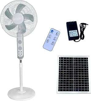 16-inch Solar Vertical Fan, Electric Oscillating Fan, Vertical Floor Fan with Remote Control, 4 Speeds, Two Charging Methods, Suitable for Home, Office, Fishing, Camping photovoltaic White