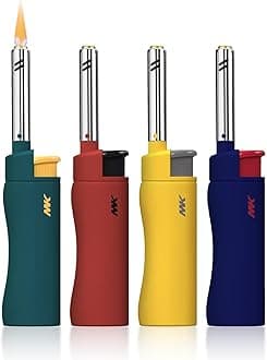 MK Candle Lighter, Butane Refillable Wind-Resistant Flame, 4-Pack for BBQ, Camping, Outdoor Use (Hue-4PC)