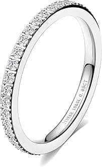 JINEAR 2mm Wedding Bands for Women Eternity Ring 18K Gold Plated Cubic Zirconia Engagement Rings Stackable Anniversary Promise Statement Ring Gift for Her Size 5 to 10
