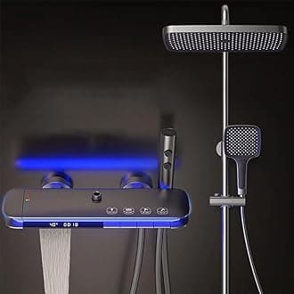 BEITH Thermostatic Shower System, 4 Piano Keys Shower Faucet Set, 31x20cm Square Shower Set, Digital Display, 360° LED Ambient Light, Hydroelectric Power, with Bathtub Faucet, Booster Spray Gun