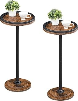 Small Round Side Tables, Set of 2, Drink Tables, Coffee Martini Tables with Pedestal Accent for Small Spaces in Living Room, Bedroom, Sofa Couch, Rustic Brown BF168BZP201