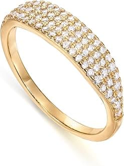 PAVOI 14K Gold Plated Slim Signet Ring with Sparkling Cubic Zirconia | Lightweight Dainty Statement Rings for Women | Everyday Jewelry