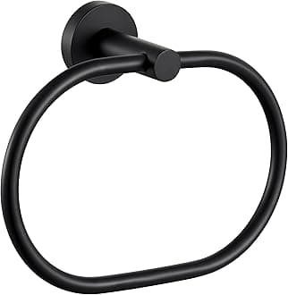 APLusee Matte Black Towel Ring, Stainless Steel Oval Hand Towel Holder for Bathroom Kitchen, Wall Mounted