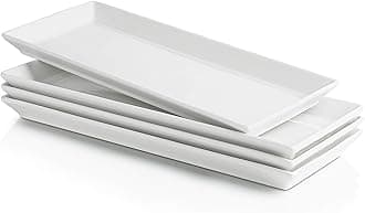 Porcelain Serving Platters 11.7 Inch - Elegant White Rectangular Plates, Set of 4 for Parties, Sushi, Appetizers