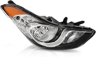 PIT66 Headlight Assembly Right Side Compatible with Hyundai Elantra 2011-2013, Fit for w/Factory Halogen Headlight Model Only Headlamp Clear Lens Chrome Housing Amber Reflector