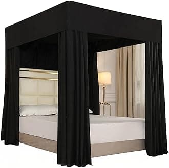 Mengersi Black Four Corner Post Bed Canopy Bed Curtains Sheer Canopy Bedroom Decoration Lightproof,Not Include Poles (King, Black)