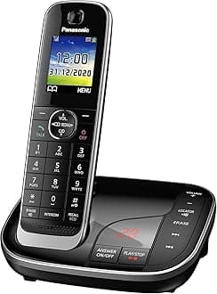 Panasonic KX-TGJ320EB Landline Phone Cordless, House phones, Nuisance Call Blocker, Answer machine, Colour Display, Single Handset - Black