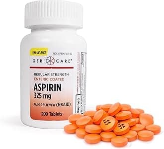 GeriCare Enteric Coated Aspirin Tablets 325mg (200 Count) NSAID Pain Reliever & Fever Reducer for Adults- Regular Strength Aspirin for Headache Arthritis Menstrual & Muscle Pain