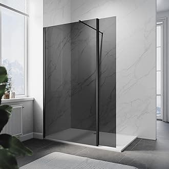 ELEGANT 1000mm Walk in Shower Enclosure Bathroom 8mm Dark Grey Easy Clean Safety Glass Wet Room Shower Screen Shower Cubicles Bath Screen with 300mm Return Panel and 1600 x 700 mm Shower Tray