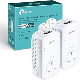 TP-LinkTL-PA9020PKIT 2-Port Gigabit Passthrough Powerline Adapter Starter Kit, 2X2 MIMO, Powerline Network Adapters Speed up to 2000Mbps, 4K HD Video Streaming and Online Gaming, Plug and Play