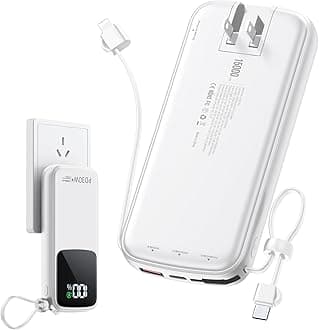 Portable-Charger-Power-Bank - 15000mAh Power Bank Supports PD 30W Fast Charging Built-in AC Wall Plug and 2 Output Cables with LED Display for iPhone iPad and Most Electronic Devices(White)