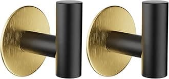 YUET 2 Pcs Bathroom Towel Hook Adhesive,Stick on Metal Coat Hooks Robe Hook SUS 304 Stainless Steel Heavy Duty Door Hanger Towel Robe Clothes Closet Sponges Holder for Bathroom Hotel (Black&Gold)