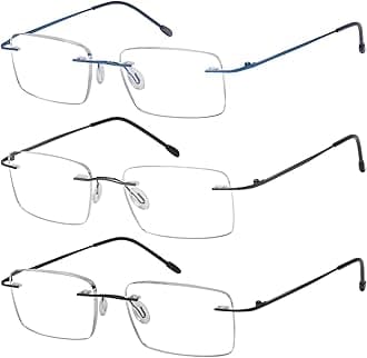 Eyekepper 3-Pack Rimless Metal Reading Glasses for Men - Rectangle Frameless Readers (Black/Blue/Gunmetal)+3.50