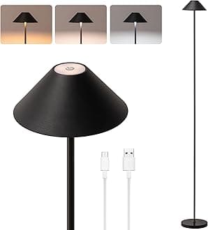 Rechargeable Floor Lamp for Indoor/Outdoor, Cordless Tall Standing Lamp with 3 Color Temps & Dimmable, IP43 Waterproof, Adjustable Height 16-59 Inch, LED Floor Lamp for Living Room, Patio(Black)