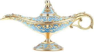 Gusnilo Vintage Aladdin Magic Lamp Genie Collector's Edition /Wedding Table Decoration,Collectable Rare Classic Arabian Props Aladdin Pot & Delicate Gift for Party/Birthday(Golden Lake Blue)