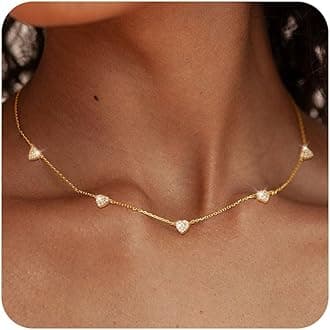 FUNEIADainty Silver Gold Necklaces for Women Trendy Non Tarnish 14K Gold Plated Cubic Zirconia Necklace Layered Cute Butterfly Heart Station Choker Necklace Stack for Wedding Prom Brides Jewelry