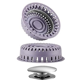 Drain Hair Catcher/Bathtub Drain Cover/Hair Stopper, Upgraded Drain Protector with Silicone & Stainless Metal Designed for Pop-Up and Regular, Effective Without Slowing Drainage (Purple)