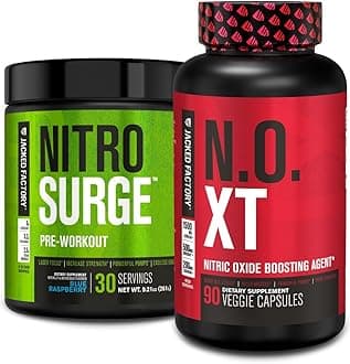 Nitrosurge Pre-Workout in Blue Raspberry & N.O. XT Nitric Oxide Booster for Men & Women