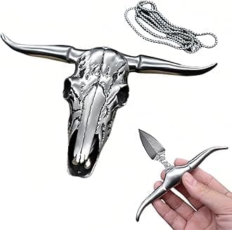 Damascus Fixed Blade Neck Knife - Bull Head EDC Knife with Sheath for Fishing, Hunting, and Outdoor Camping