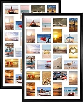 HORLIMER 2 Pack 4x6 Picture Frames Collage with 24 Openings, Multi Photo Frame for Wall Hanging, Black