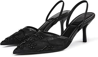 Fashion Mesh Slingback Pumps Shoes for Women Ankle Strap Pointed Toe Pumps