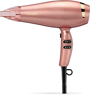 BaByliss Rose Gold Hair Dryer - 2100W Professional Ionic Blow Dryer, Lightweight Travel Hairdryer, Fast Drying Ceramic Hair Dryer, 3 Heat & 2 Speed Settings, Rose Gold, 5336U