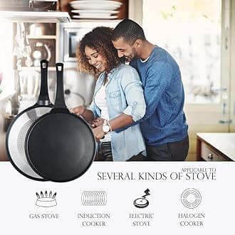 S·KITCHN Crepe Pan Nonstick Die-cast Aluminum Non-stick Induction Compatible Flat Tawa Griddle - 12.6 Inches