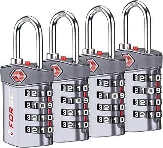 Forge 4 Digit TSA Approved Luggage Lock, 4 Pack Gray, Inspection Indicator, Alloy Body