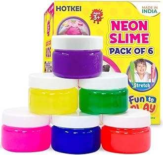 HOTKEI Pack of 6 Neon Colored Slime Multicolor Fruit Scented DIY Toy Slimy Slime Gel Jelly Putty Set Art kit Birthday Toys Gift for Boys Girls Kids 3 to 10 Years 300 gm