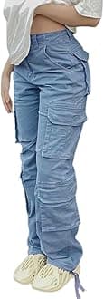 Viatabuna High Waisted Cargo Pants for Women Baggy Y2k Straight Wide Leg Pants with Pockets Streetwear