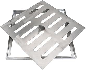 Drain Grate Drain Cover Grate Lid, Gully Grid Double-Row Hole Stainless Steel Floor Drain With Frame Slip-Resistant Outdoor Drainage Cover 150-300mm(300 * 300 * 20 * 2mm)