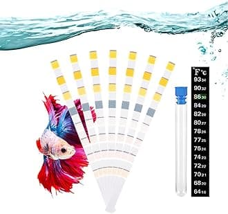 8 in 1 Aquarium Test Kit Fish Tank Test Strips Accurate Water Quality Testing Strips for Ammonia PH Total Alkalinity Carbonate Hardness Free Chlorine Nitrate Nitrite Temperature (50 Strips)