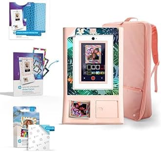 HP Sprocket Photo Booth Machine Instant Color Photo Printer (Pink) Gift Bundle + Zink Paper (100 Sheets) + Padded Carrying Case + Premium Screen Protector (x2) + Decorative Sticker Frames (x15)