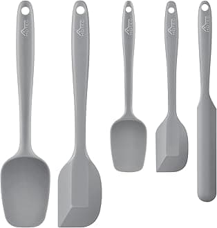 600℉ Heat Resistant BPA-Free Silicone Rubber Spatula Set,Kitchen Cooking Spatulas, Baking, Mixing for Non Stick Cookware, Dishwasher Safe, Set of 5 Grey