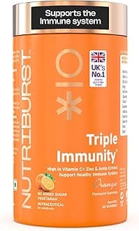 Triple Immunity Gummies with Vitamin C, Zinc and Amla extract | No-Added Sugar | Orange Flavor | 100% Vegetarian | 60 Gummy