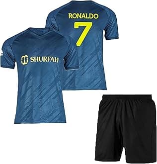 Ronaldo 7 Football Jersey with Black Shorts(Kid's, Boy's& Men)