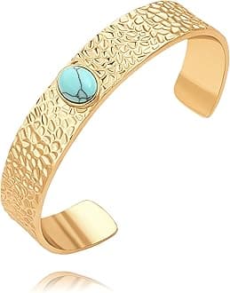 PERNNLA PEARL Dainty Gold Bar Bracelet for Women Simple Delicate Thin Cuff Bangle Hook Bracelet 18K Gold Plated Handmade Minimalist Jewelry