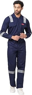 MEN'S COTTON INDUSTRIAL BOILER SUIT (COVERALLS) WITH REFLECTIVE TAPE, 200 GSM, SIZE 46-3XL, NAVY BLUE.