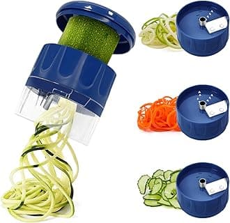 SUREWIN Vegetable Spiralizer 3 in 1 Spiralizer for Veggie Noodles Adjustable Zucchini Noodle Maker Vegetable Chopper for Cucumber, Zucchini, Carrot- Blue