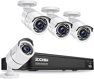 ZOSI 5MP Lite H.265+ Home Security Camera System, 8 Channel CCTV DVR Recorder and 4 x 1080P Bullet Camera Outdoor Indoor with 120ft Night Vision, Remote Access, Motion Alerts (No Hard Drive Include)
