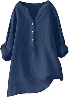 Linen Shirts for Women 2025 Buttons V Neck Cloths Long Sleeve Pockets Tshirt Trendy Dressy Blouses Casual Tunic Tops