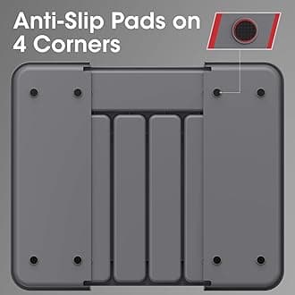 AUJEN Silverware Organizer - Expandable Kitchen Drawer Organizer, Adjustable Utensil Organizer, Cutlery Drawer Organizer for Forks, Knives, Multipurpose Kitchen Organizers and Storage Solution, Grey