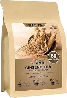 Ginseng Tea bags, 60 Teabags - Pure Ginseng Root Tea - Caffeine-Free Herbal Tea with Wellness Support