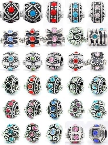10 Assorted Crystal Rhinestone Beads Charms Spacers Beads. Compatible With Most Major Charm Bracelets.