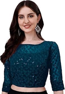 Pujia Mills Womens Readymade Fancy Sifli Work Half Sleeve Saree Blouse.