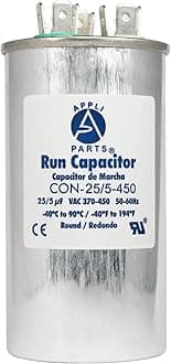 Appli Parts Dual Run Capacitor for ac 25+5 Mfd uF (microfarads) 370VAC or 450VAC CBB65 Round Universal fit for hvac and other applications 4-1/4 in High 2 in Wide CON-25/5-450