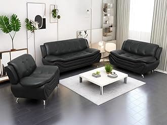 Leather Couches for Living Room, Living Room Couch Set, Sofa for Bedroom, Apartment, Living Room Furniture Sets (a-Leather Black, Sofa+Loveseat+Chair)