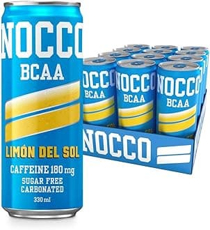 NOCCO Sugar Free Energy Drink – BCAA, 180mg High Caffeine, with Amino Acids & Vitamins, Ideal for Pre Workout – 12 x 330ml (Limon Del Sol)