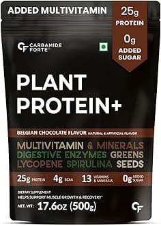 Plant Protein Powder - Plant Based Pea Protein Powder for Women with Multivitamin, Minerals, Superfoods, Digestive Enzymes - Belgian Chocolate Flavour - 500g